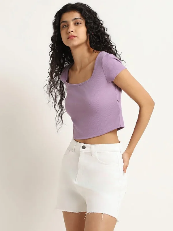 Nuon Lavender Ribbed Crop Top Rayon Velvet Corduroy
