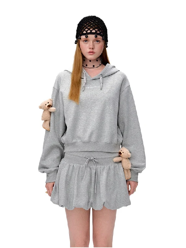 Embroidered Cropped Hoodie Hoodie with Hidden Zipper Minimalist Clean
