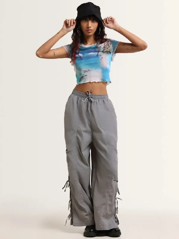 Nuon Multicolor Abstract Printed Crop Top Hooded Caped Shawl Collar