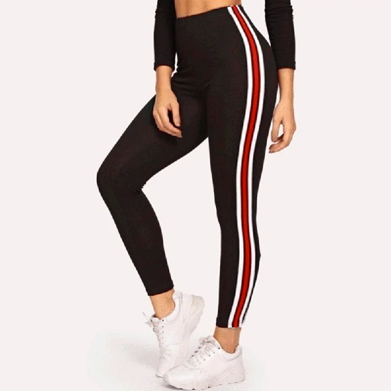 Three Stripes Black Women Leggings Fashionable Sports Compression Leggings