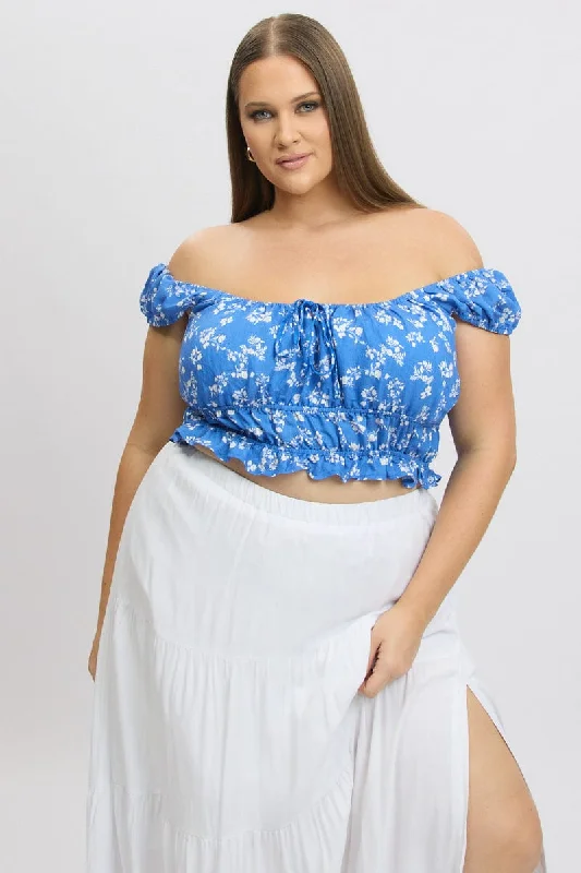 Blue Ditsy Crop Top Short Sleeve Ruched Bust Jersey Fabric Tulle Fabric Batik Fabric Blue Ditsy Crop Top Short Sleeve Ruched Bust Jersey Fabric Tulle Fabric Batik Fabric