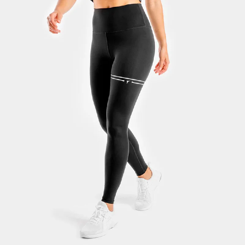 Black Legging With Two Printed Stripes and Logo Fashionable Smooth Fit Leggings