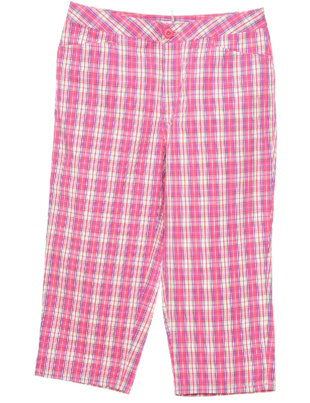 Pink Checked Y2K Cropped Trousers  - W32 L20 Trousers Solid Black