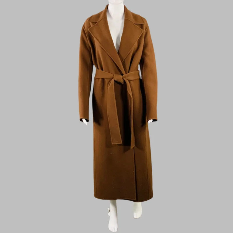 THE ROW Size S Brown Wool Blend Belted Coat Houndstooth Coat Plaid Coat Tartan Coat