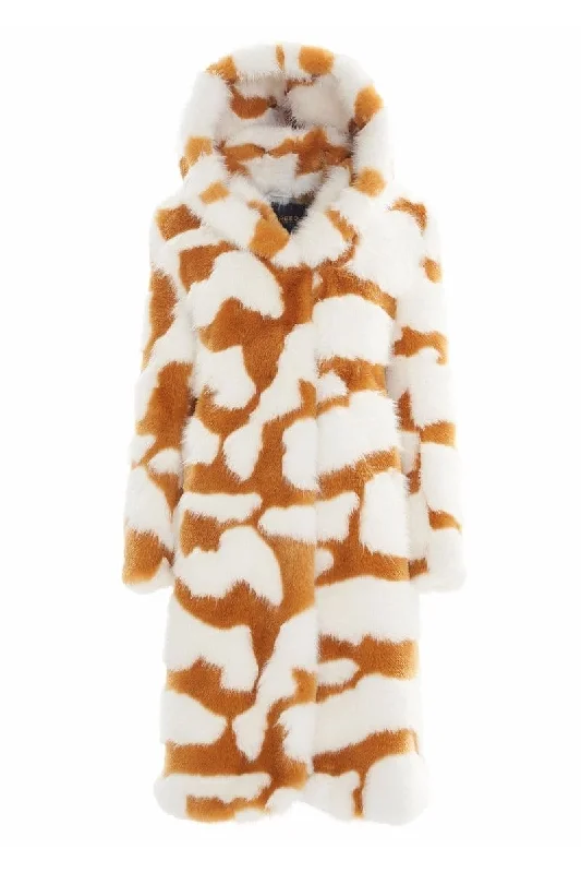 ORANGE CAMO THE SAYLOR FUR COAT Buttoned Toggled Snapped