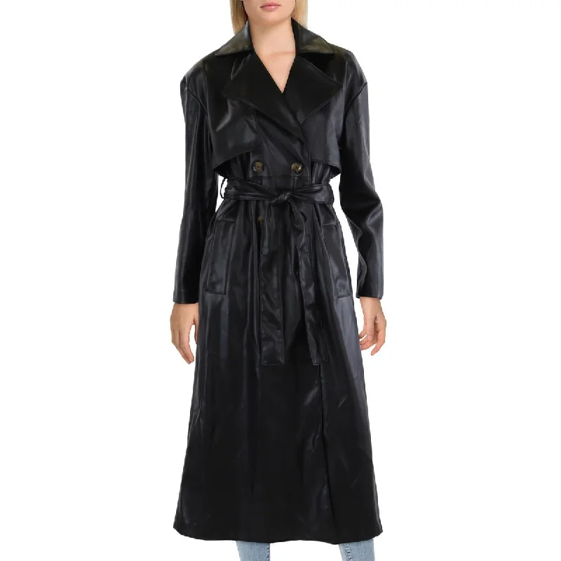 [BLANKNYC] Womens Faux Leather Long Trench Coat Stand-Up Roll-Neck Turtle