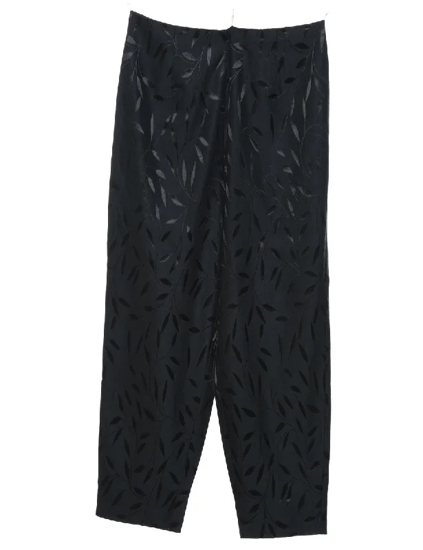 Black High Waist Leafy Print Trousers - W29 L28 Trousers Palazzo Wide Leg