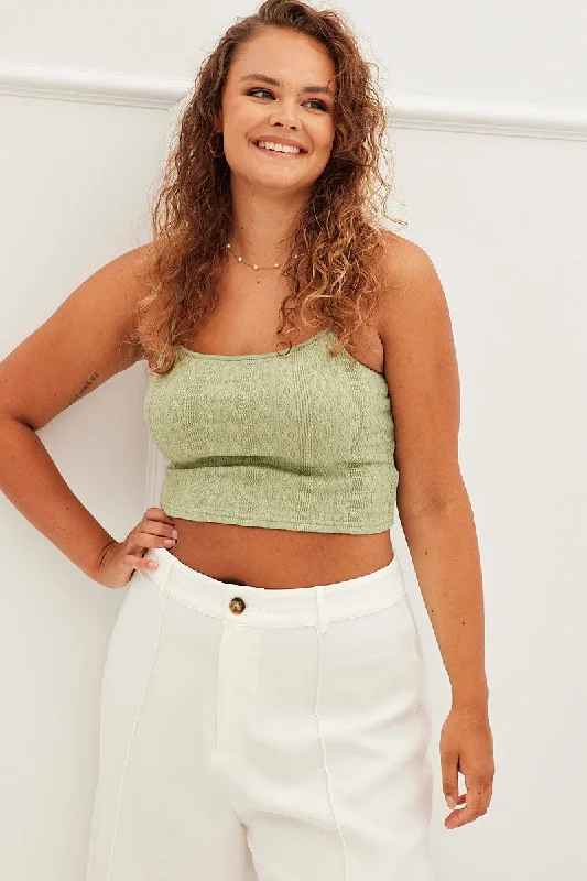 Green Crop Top Shoestring Strap Textured Jersey Jersey Fabric Tulle Fabric Batik Fabric