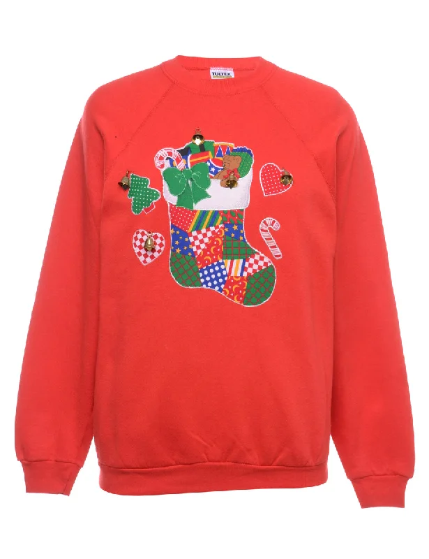 Beyond Retro Reworked Christmas Sweatshirt With Bells - L Hoodie with Double Zipper Versatile Adjustable Beyond Retro Reworked Christmas Sweatshirt With Bells - L Hoodie with Double Zipper Versatile Adjustable