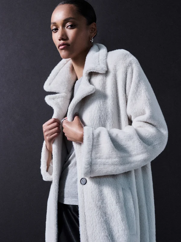 Live In Fur Coat Frosted White Embroidered Appliqued Beaded