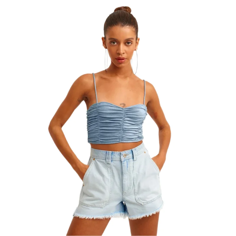 OXXO -  Shirred Metallic Crop Top Asymmetrical Pockets Print