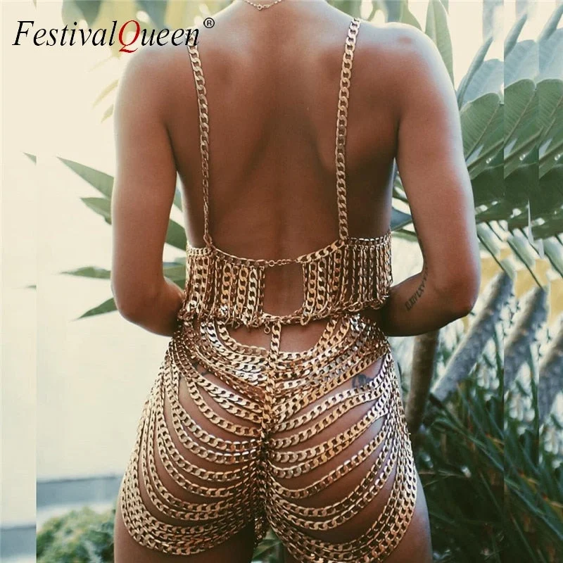 Chain Crop Top & Bottom Summer Crop Top Casual Short Sleeve