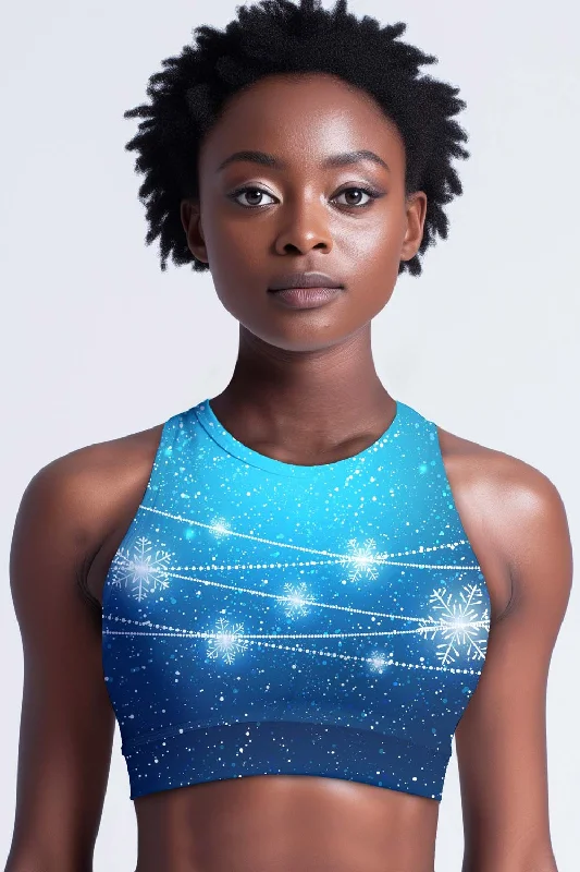 The Snow Queen Starla High Neck Padded Crop Top Sports Bra - Women Graphic Embroidered Appliqued The Snow Queen Starla High Neck Padded Crop Top Sports Bra - Women Graphic Embroidered Appliqued