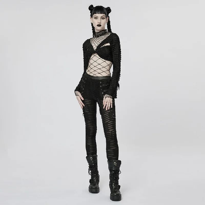 Goth Sexy Perspective Knitted Decayed Broken Hole Slim leggings Stylish Capri Leggings