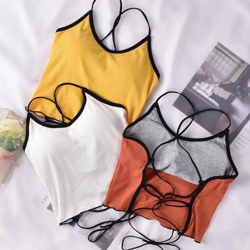 Basic Corduroy Backless Crop Top Summer Crop Top Casual Short Sleeve