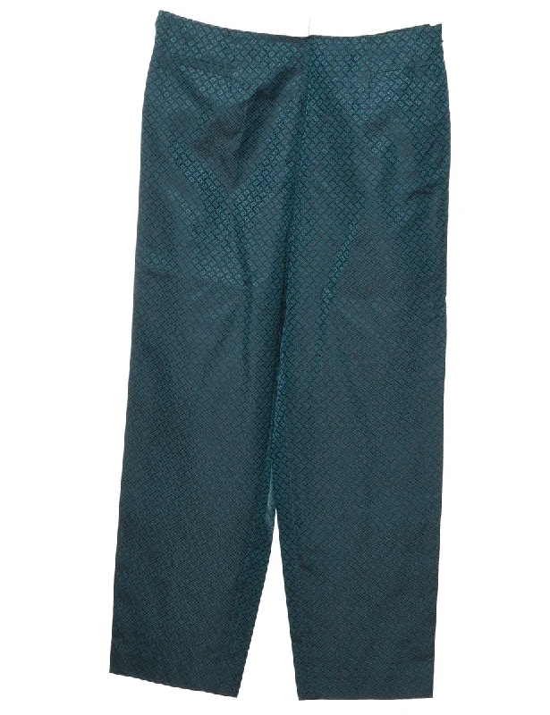Dark Green Patterned Silk Trousers - W32 L29 Trousers Wedding White