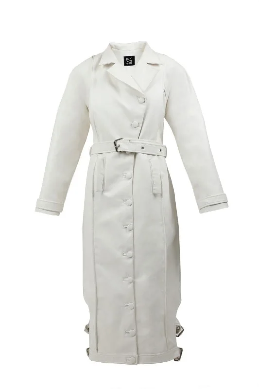 WHITE FAUX LEATHER TRENCH COAT Wool Cashmere Tweed