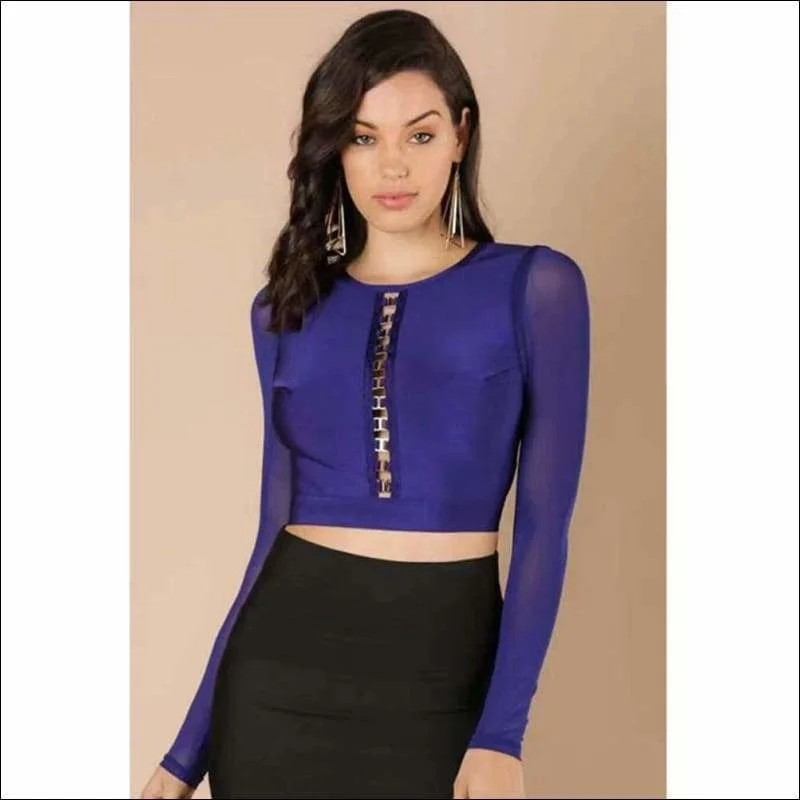Winnal Women's Sexy Mesh Lace up Crop Tops Night Club Wear Party Cloth Knit Fabric Woven Fabric Fleece Fabric