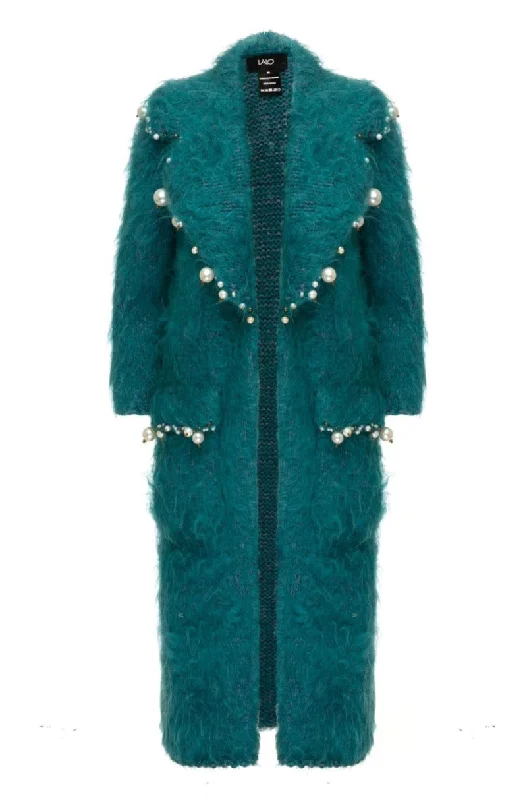 CULT MIA X LALO PEARL EMBROIDERED MOHAIR COAT Asymmetrical Diagonal princess
