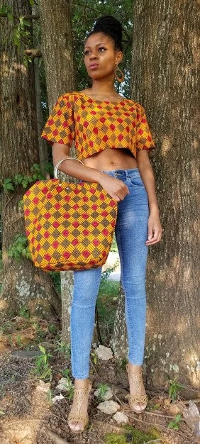 Orange and Red African Crop Top Iron Safe Non-Iron Wrinkle Free