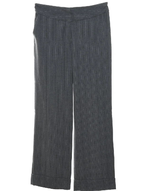 Dark Grey Classic Striped Trousers - W32 L33 Trousers Sale Discount