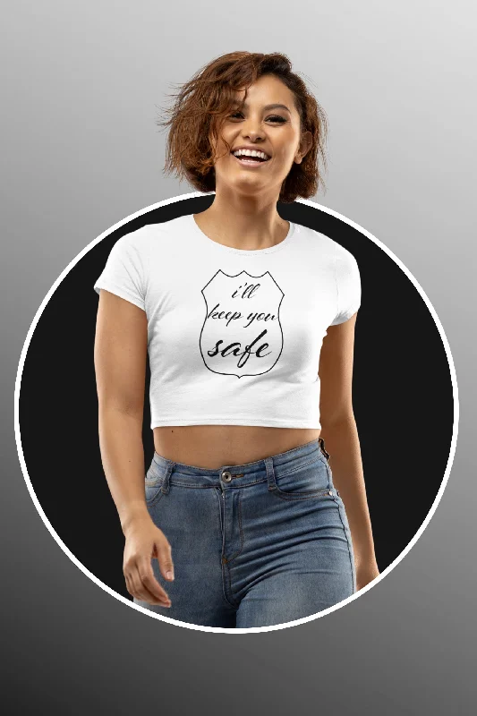 I'll Keep You Safe Crop Top For Women Black Print Houndstooth Herringbone Solid