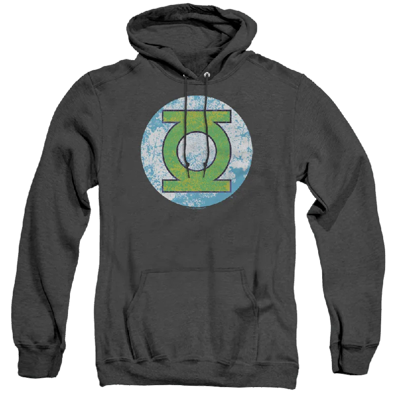 Green Lantern Gl Neon Distress Logo - Heather Pullover Hoodie Bishop Sleeve Elegant