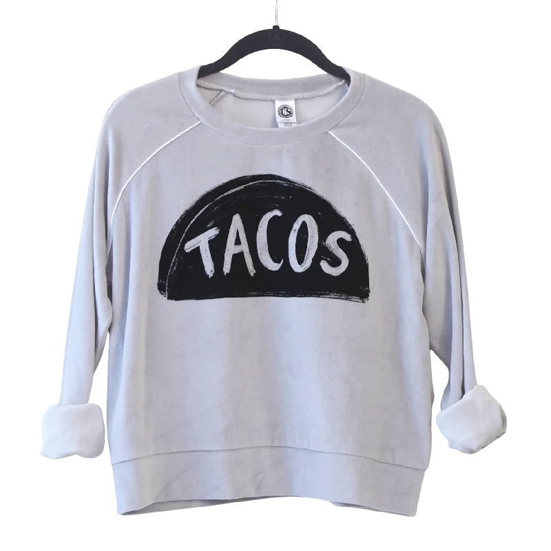 Ladies Velour Taco Crop Top Sweatshirt Polka Dot Checkered Tartan
