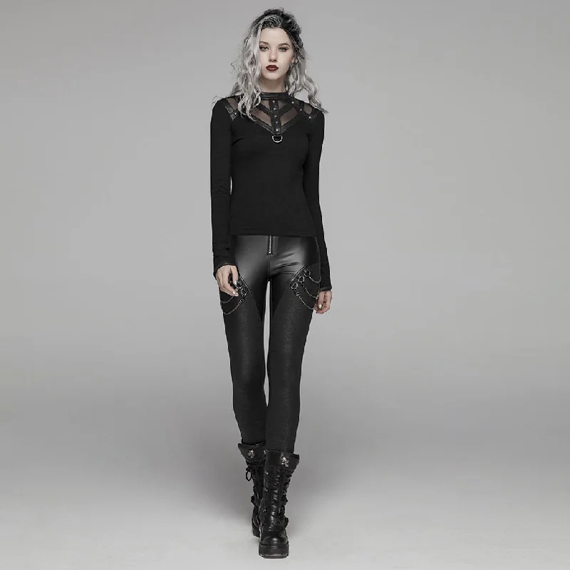 Punk Black Leather Elestic Leggings Fashionable Moisture-Wicking Leggings