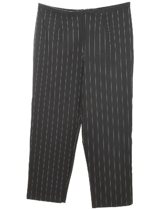 Tapered Pinstriped Black Trousers - W36 L29 Trousers Timeless Classic