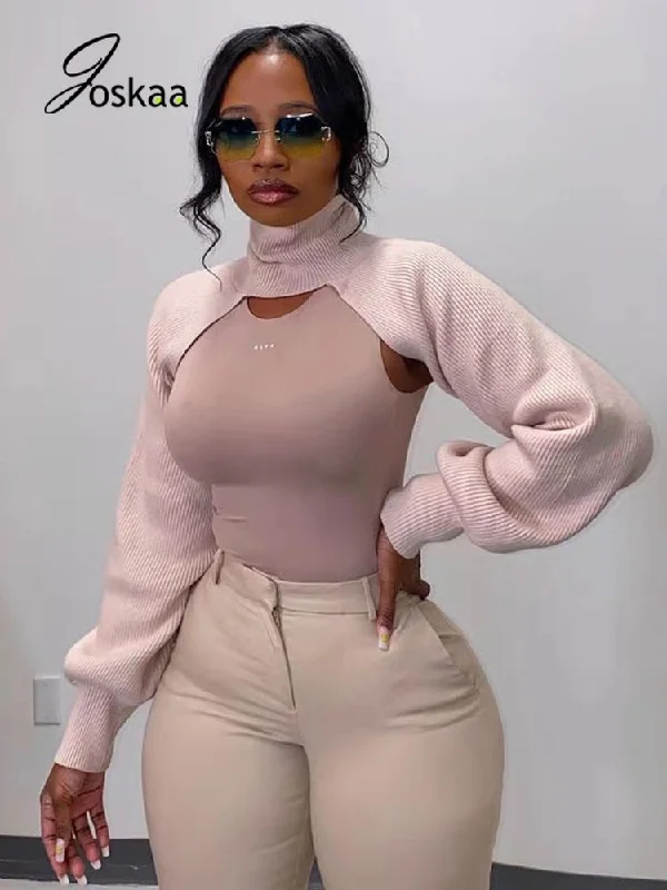 Turtleneck Long Sleeve Crop Top Denim Fabric Leather Fabric Suede Fabric