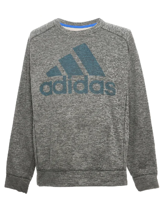 Adidas Dark Grey Printed Sweatshirt - M Cotton Hoodie Fleece Lining Warmth