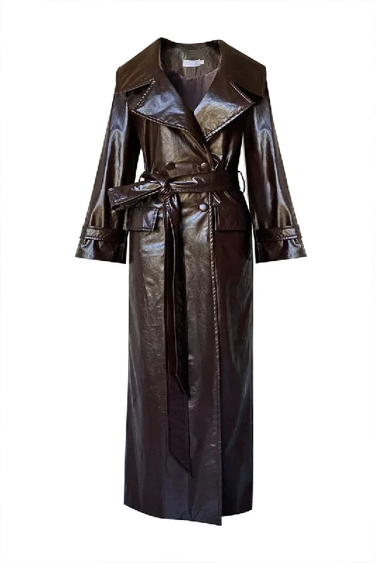 GABRIELLE FAUX LEATHER TRENCH COAT Raincoat Turtleneck Coat Wrap Coat