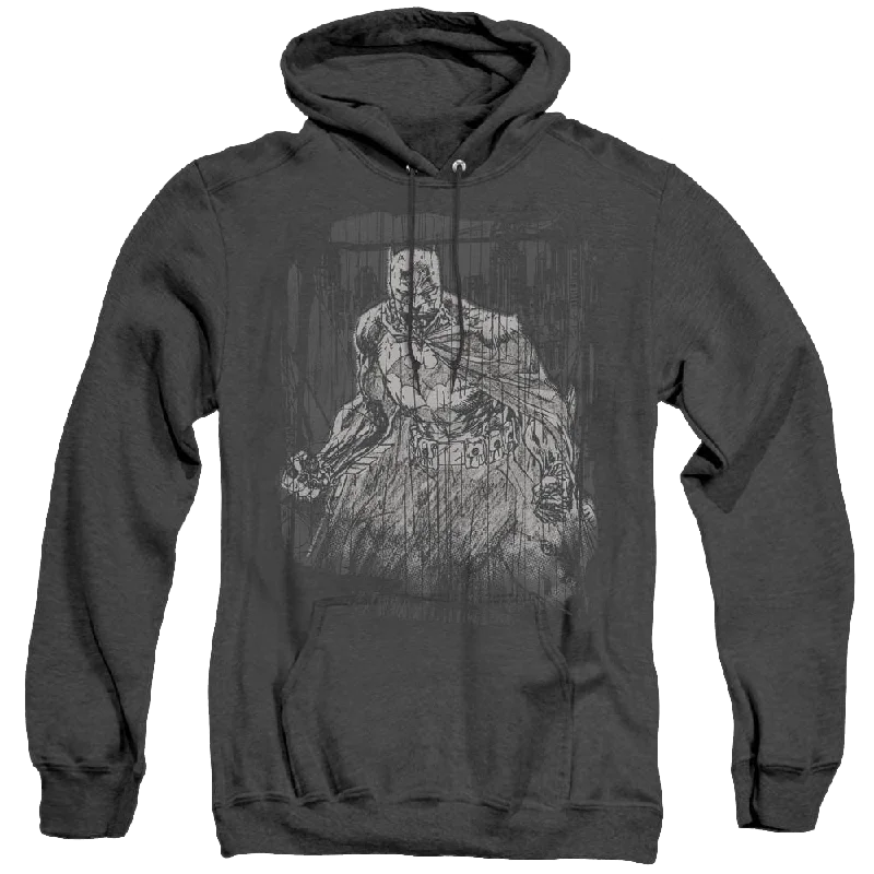 Dc Batman Pencilled Rain - Heather Pullover Hoodie Fitted Ribbed Sweater