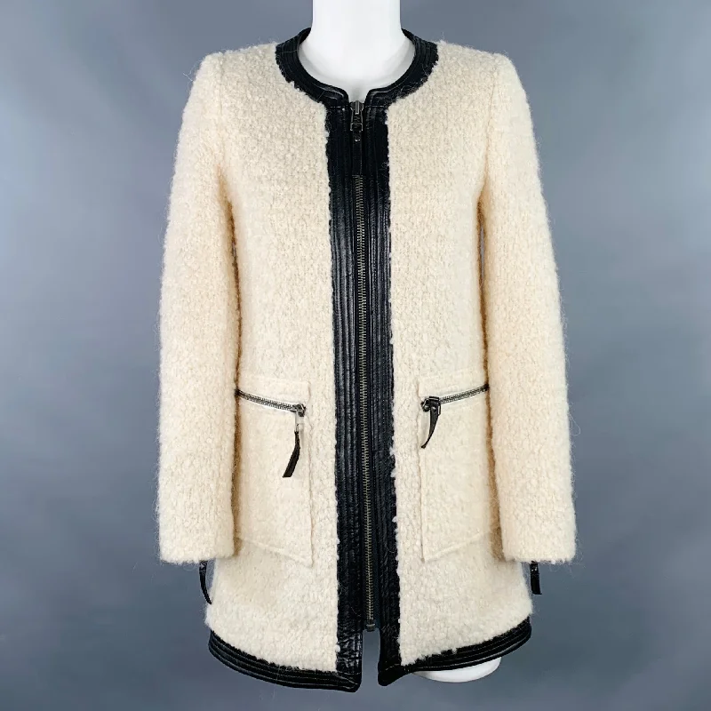 JOIE Size XS Cream Black Fleece Contrast Trim Zip Up Coat Bomber Jacket Denim Jacket Leather Jacket JOIE Size XS Cream Black Fleece Contrast Trim Zip Up Coat Bomber Jacket Denim Jacket Leather Jacket