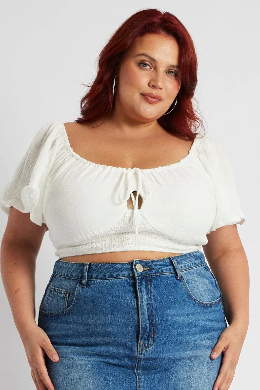 White Crop Top Short Sleeve Cut Out Nylon Fabric Polyester Fabric Spandex Fabric