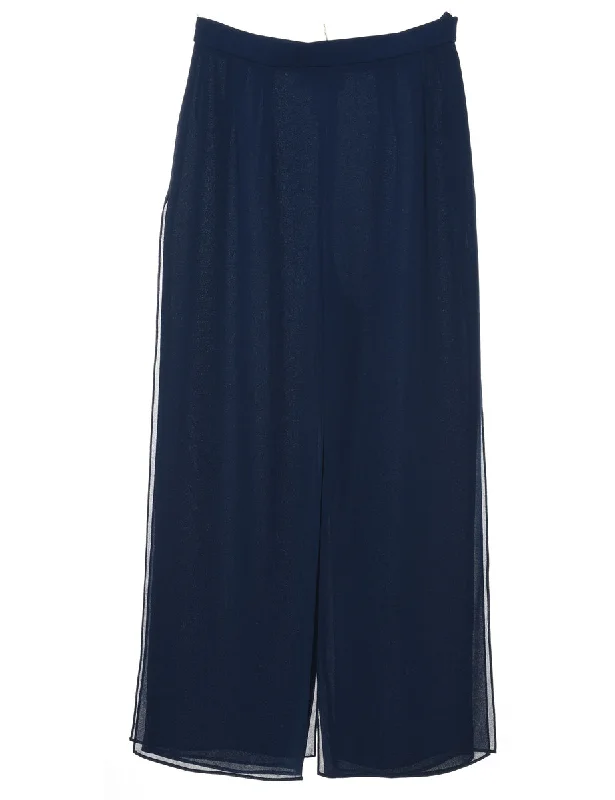 Flared Leg Navy Trousers - W28 L29 High Waist Slim Fit Ankle Length