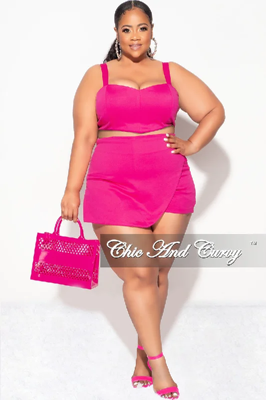 Final Sale Plus Size 2pc Strapless Crop Top and Skort Set in Fuchsia Crop Top Seamless Stretchy Final Sale Plus Size 2pc Strapless Crop Top and Skort Set in Fuchsia Crop Top Seamless Stretchy