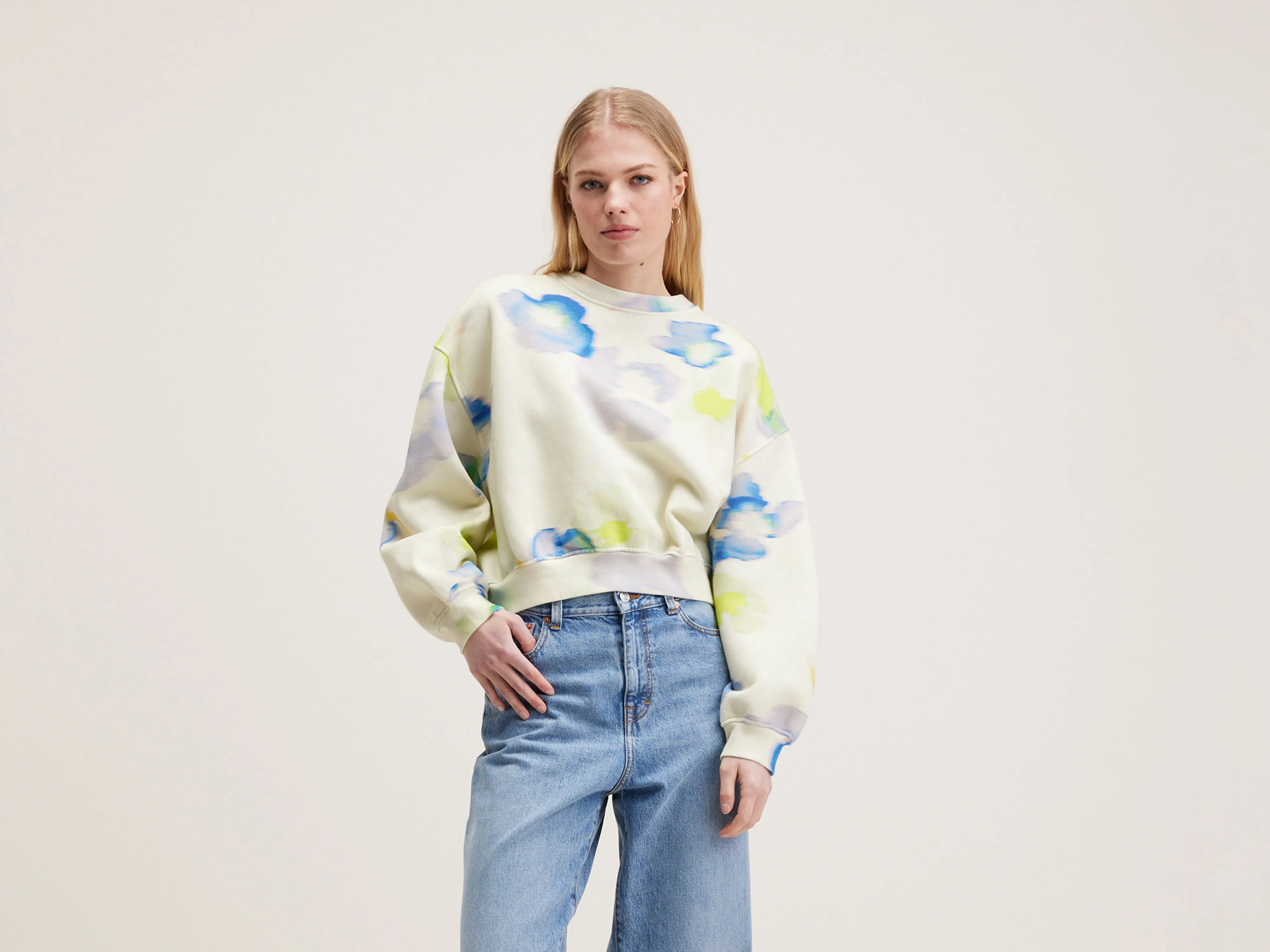 Fancy floral printed sweatshirt (242 / W / COMBO B) Hoodie with Color Block Contrast Stylish