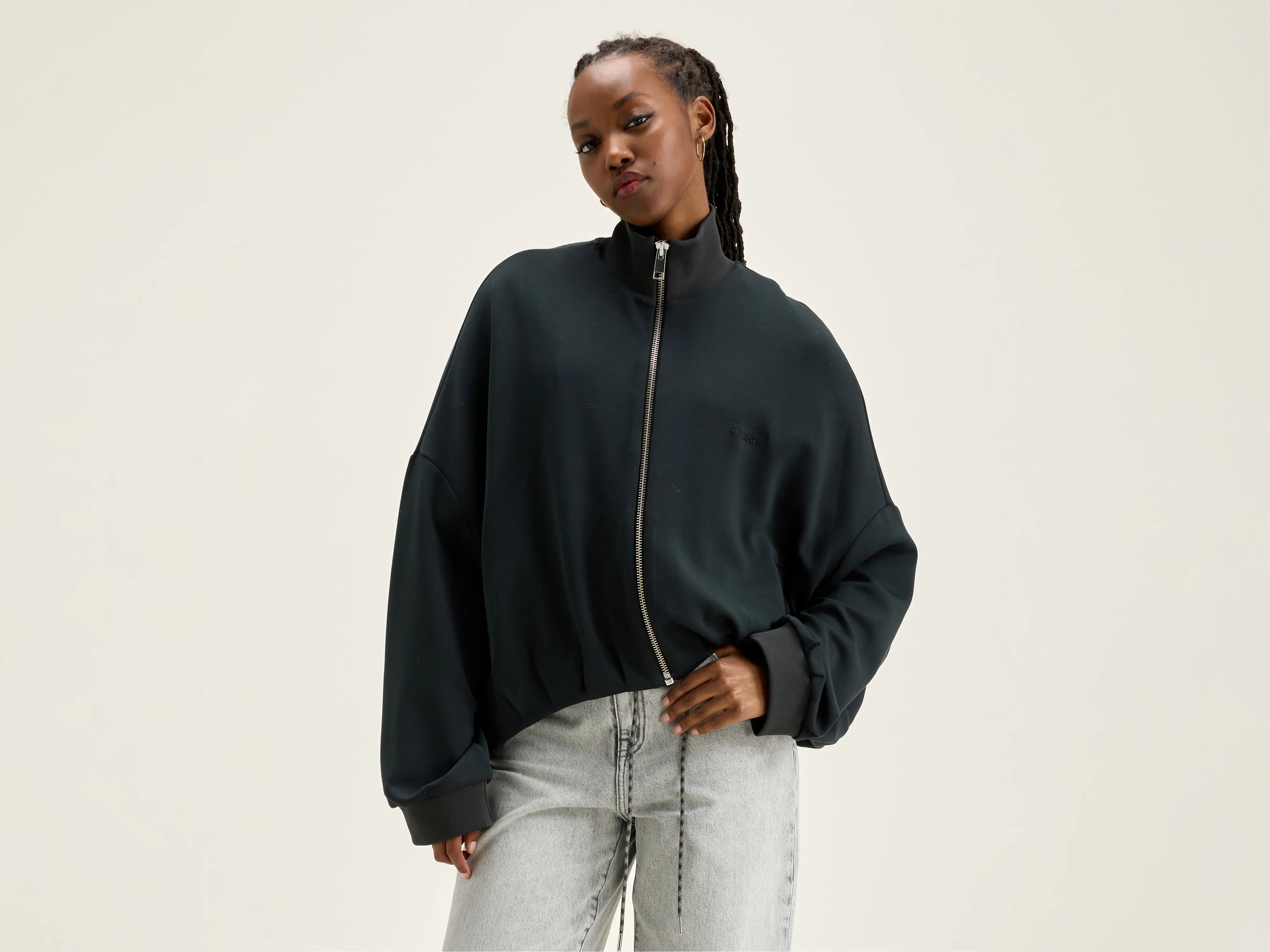 Tallis zip-up sweatshirt (242 / W / ACIER) Hoodie with Hem Lace Feminine Delicate