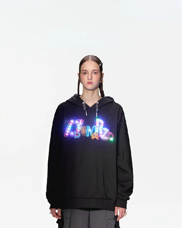 Bear Neon Light Hoodie Hoodie with Belted Waist Structured Tailored