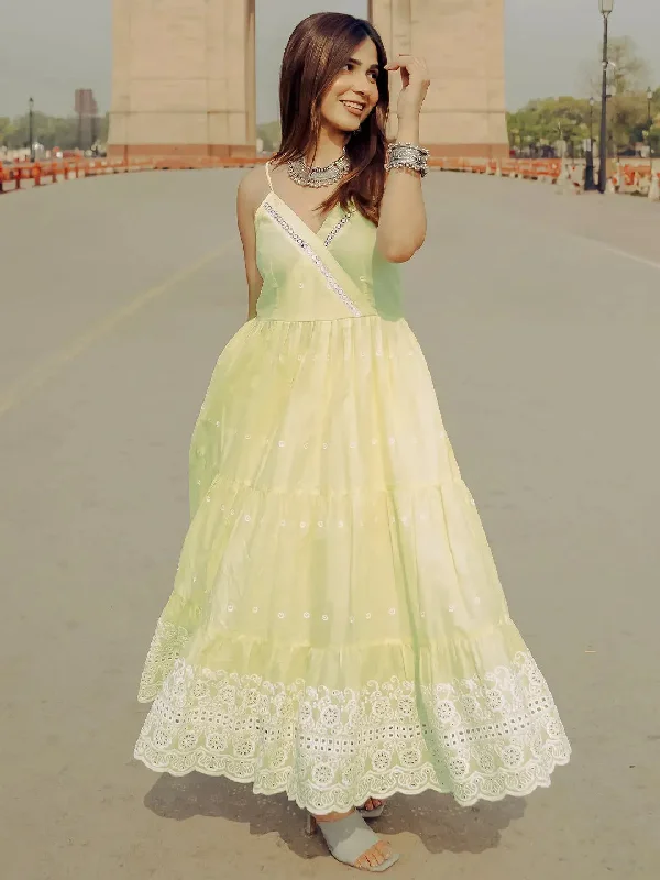 The Kiara Cut Yellow Self Design Cotton Anarkali Kurta With Trousers Trousers Striped Patterned The Kiara Cut Yellow Self Design Cotton Anarkali Kurta With Trousers Trousers Striped Patterned