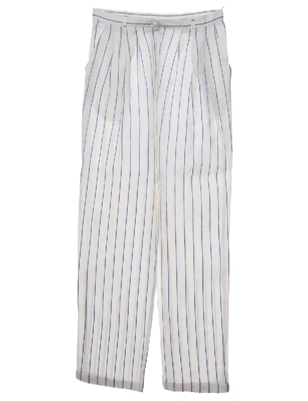 White Striped Trousers - W26 L30 Trousers Gym Athletic