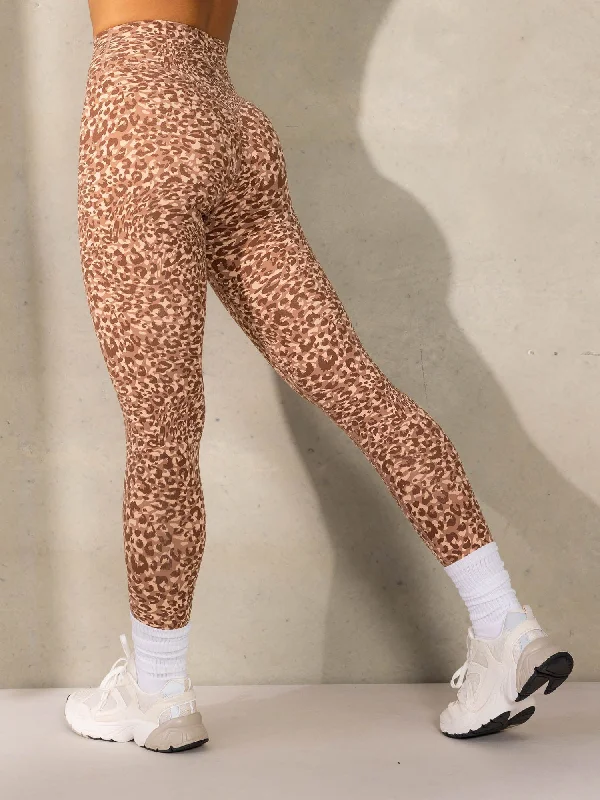 Empower High Waisted Leggings - Mocha Leopard Stylish Stretch Pants Leggings