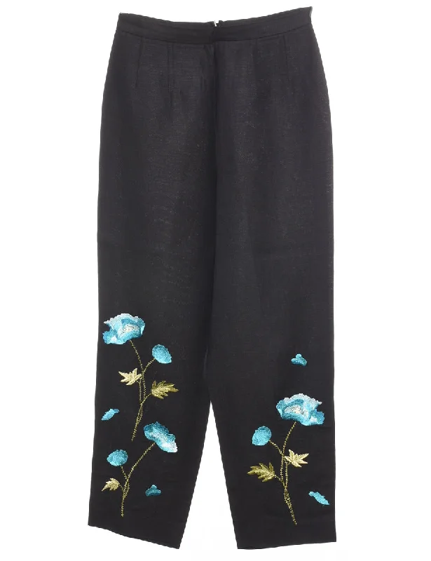 Black Embroidery Trousers - W26 L25 Trousers High Rise Slim Fit