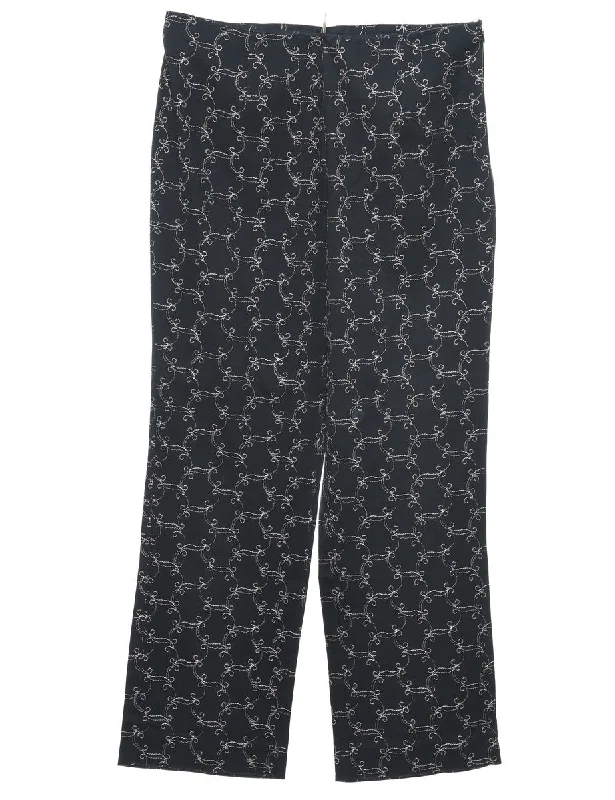 Black Embroidered Trousers - W30 L29 Trousers Business Professional