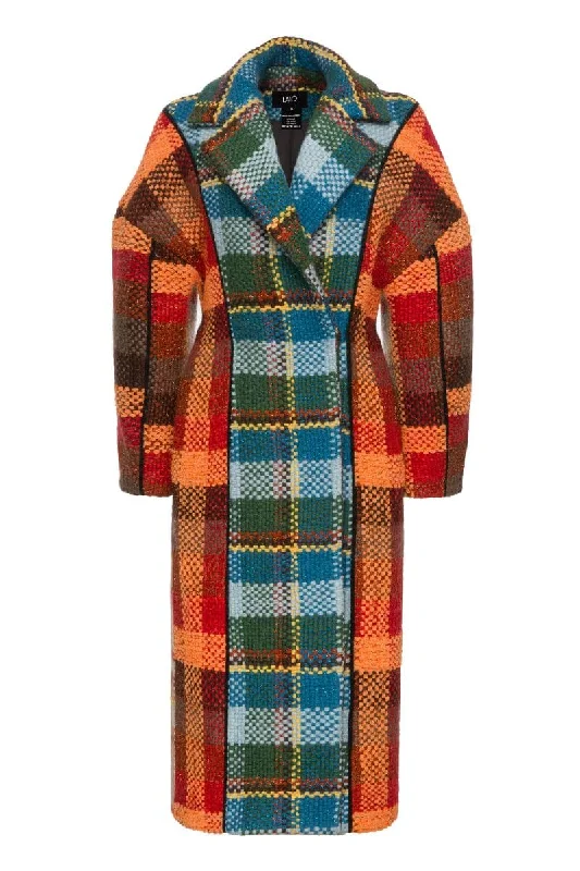 GEOMETRIC OVERSIZED BLUE AND ORANGE COAT Cuffed Rolled Raglan