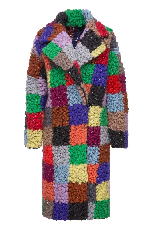 CHECKED OVERSIZED WOOL COAT Boat Neck Jacket Square Neck Jacket One-Shoulder Jacket