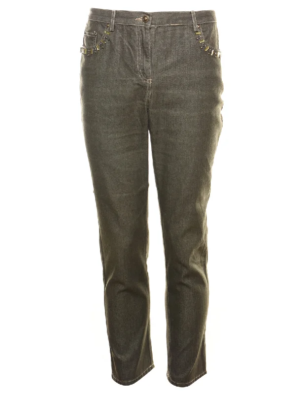 Studded Denim Beaded Trousers - W31 L30 Trousers Canvas Durable