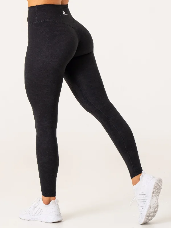 NKD Stonewash High Waisted Leggings - Black Stonewash Cozy Reflective Detail Leggings NKD Stonewash High Waisted Leggings - Black Stonewash Cozy Reflective Detail Leggings